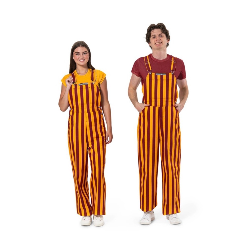 Game Day Bibs - Striped Gold & Crimson/Maroon Overalls